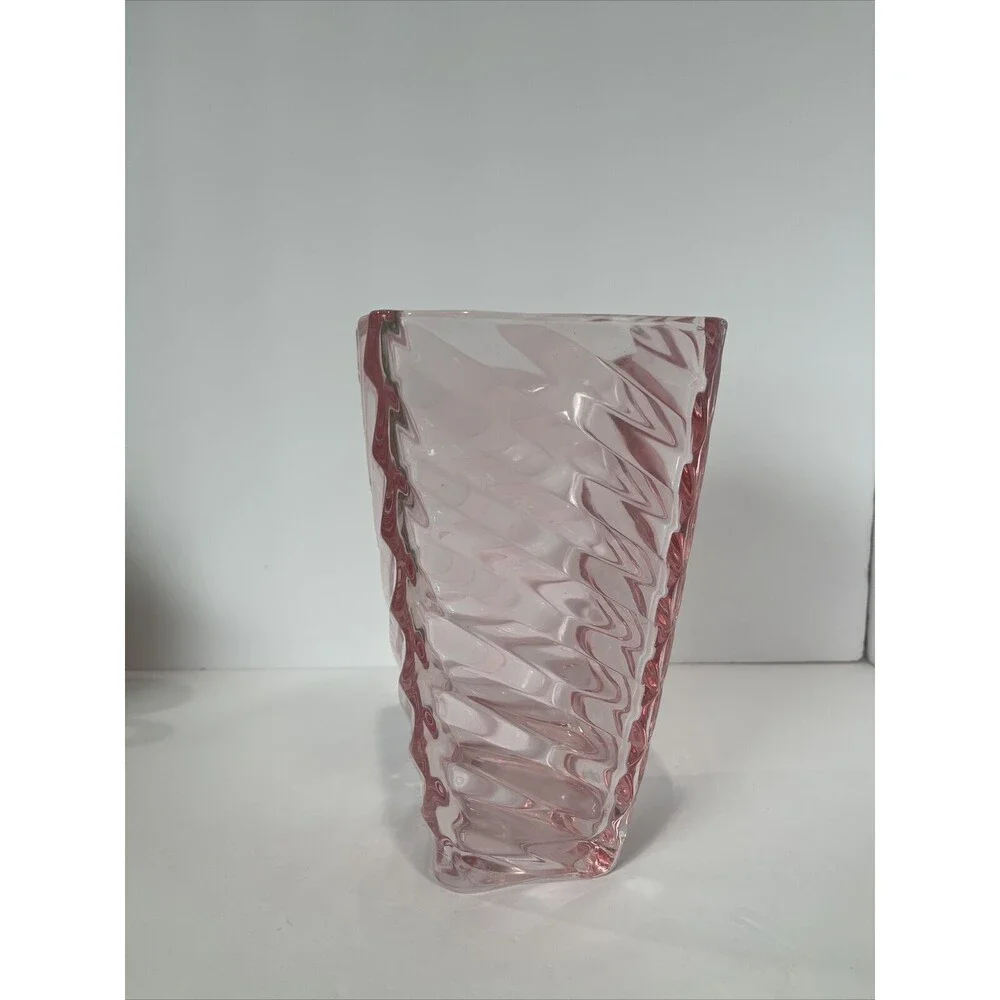 Pink Ribbed Granny Core Glass Vase VTG